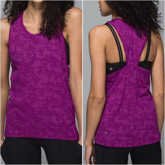 Lululemon Run for days tank size 4 regal Plum magenta camouflage mesh tank top - Picture 1 of 6